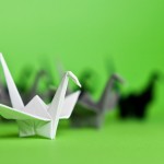 Paper Cranes on Green