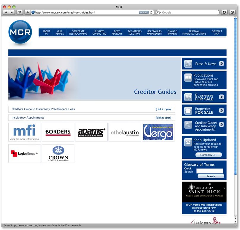 [Website] MCR – Creditor Guides
